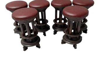 Six Art Deco Amsterdamse School Stools with Leather Tops, 1920s